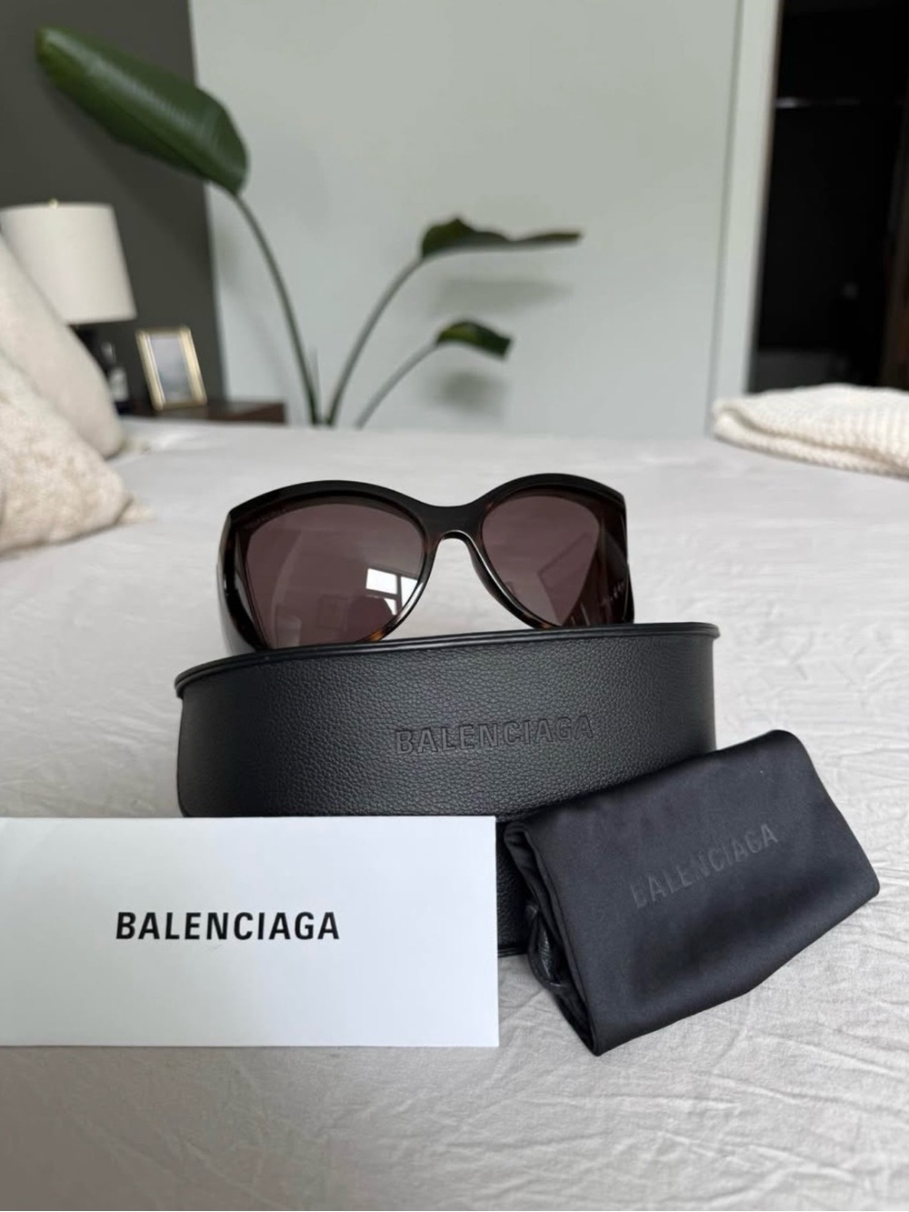 BALENCIAGA Black Oversized Women's Sunglasses with Dark Lenses